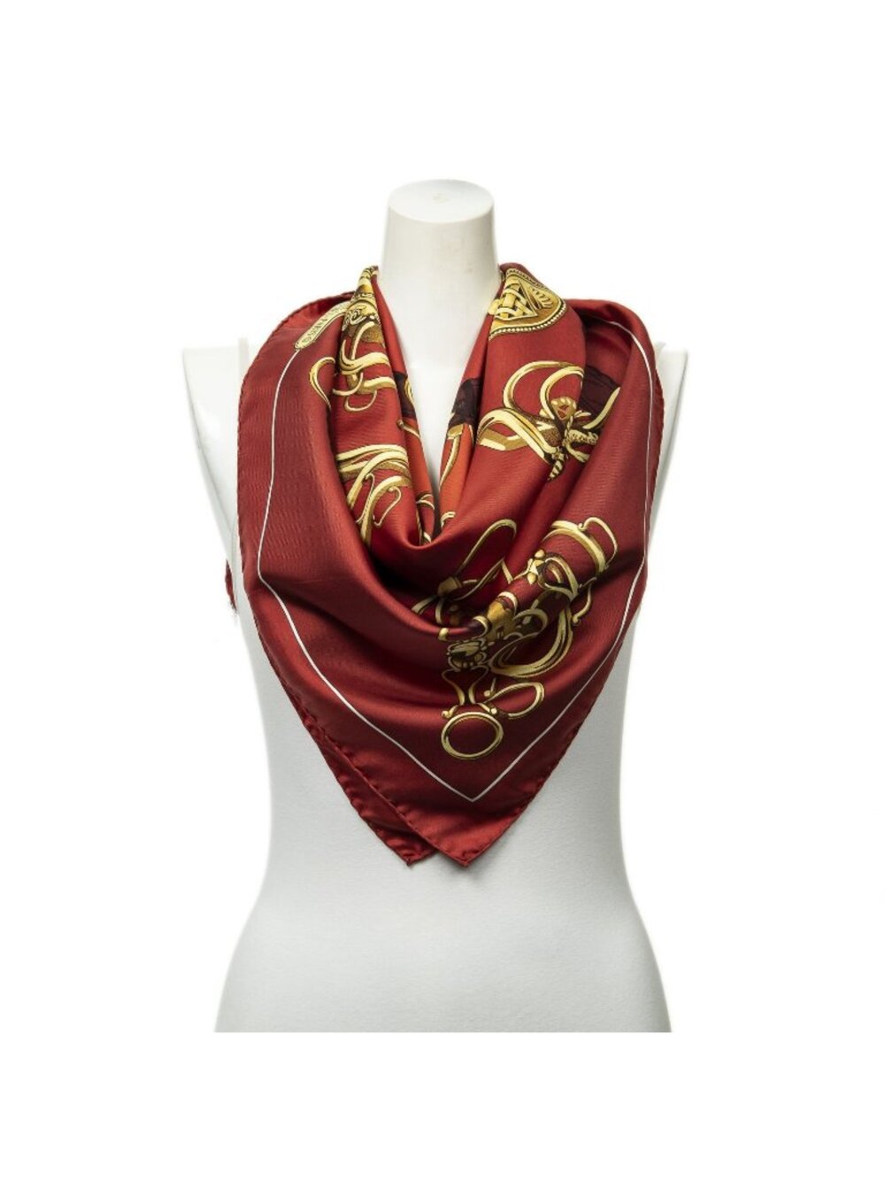 Hermes Scarf Red Burgundy Goldtwill Silk
